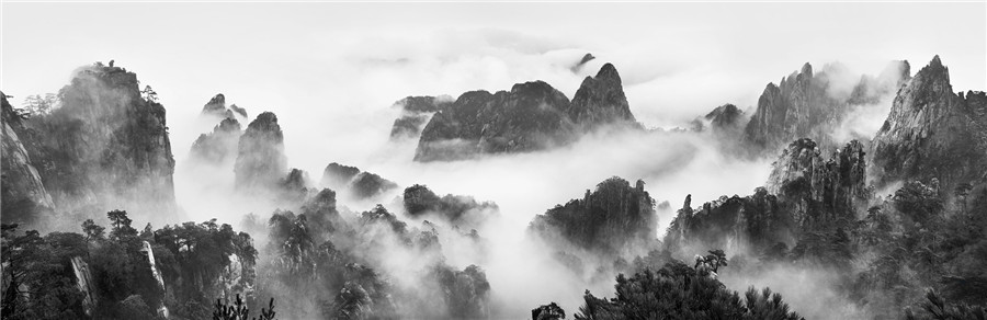 Paisagens únicas da China a preto e branco