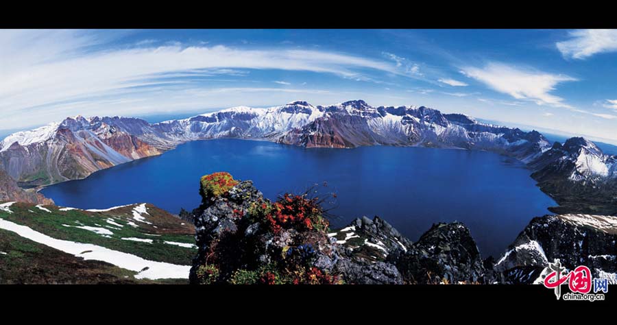 Paisagem do Lago Tianchi no noroeste da China