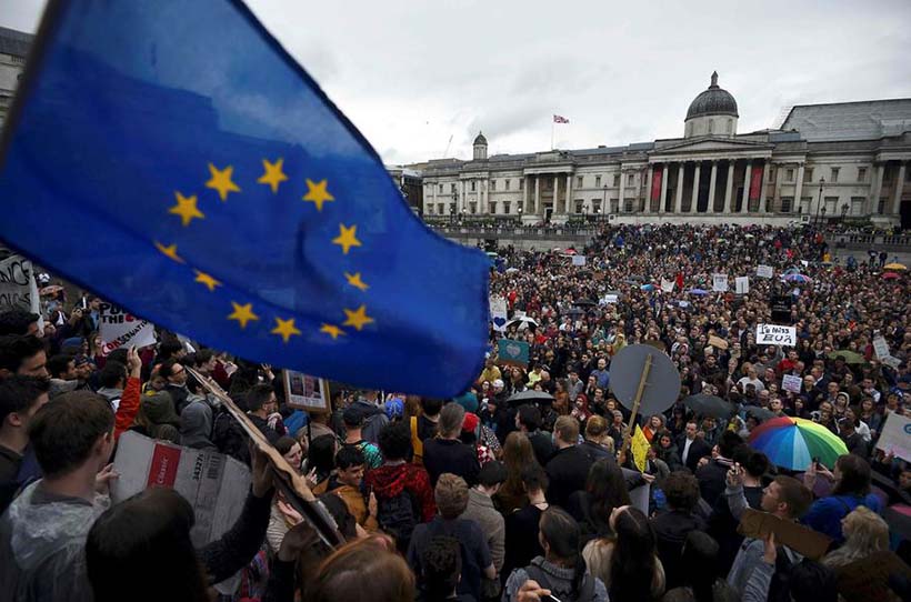 Manifestantes em Londres rejeitam o Brexit