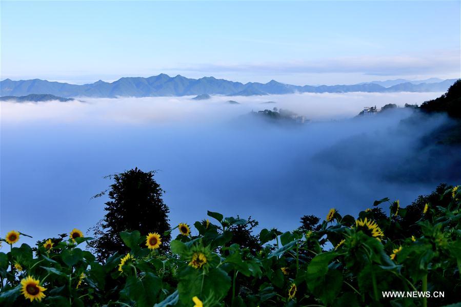 Paisagem da cidade de Huangshan no leste da China