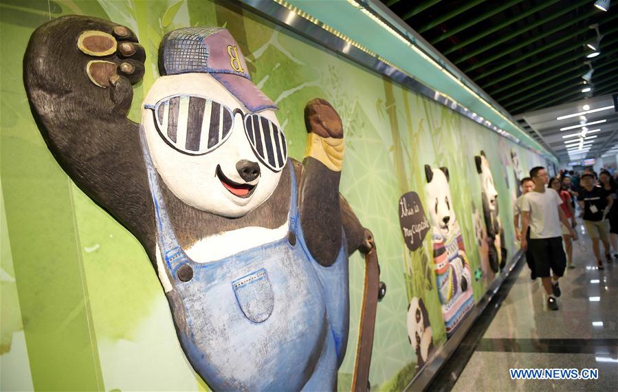 Trem com tema de panda é inaugurado em metrô em Chengdu