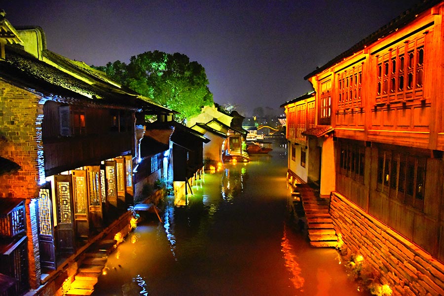 Paisagem noturna de Wuzhen