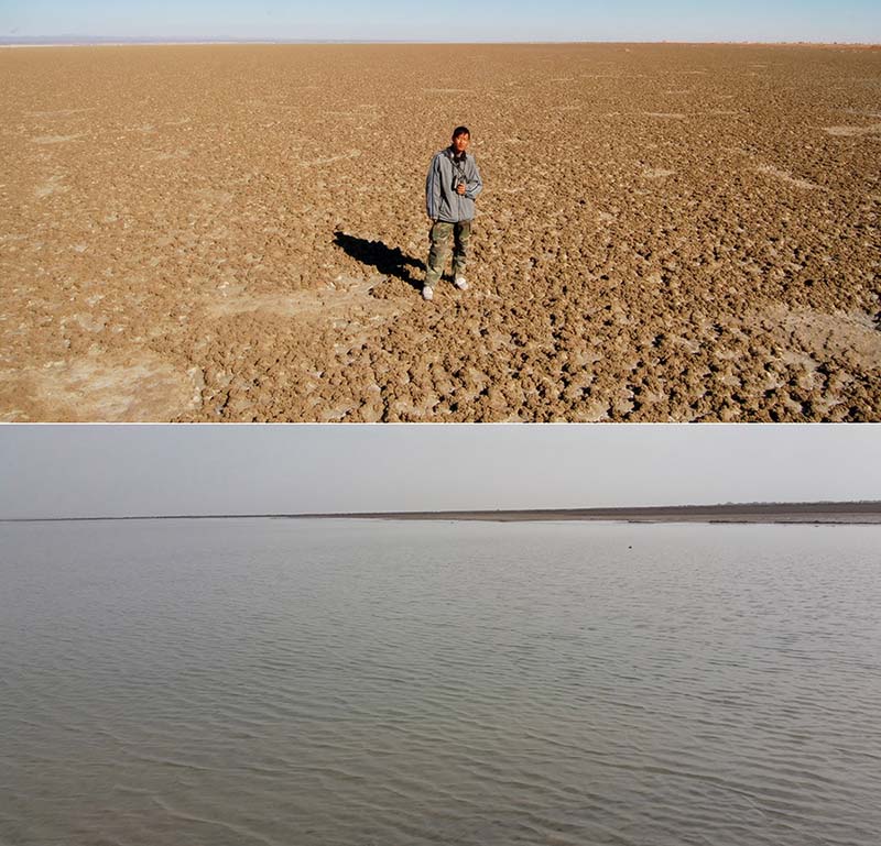 Água retorna a antigo lago seco da cidade chinesa de Dunhuang