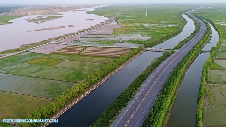 Dez cidades de Ningxia localizadas ao longo de rio Amarelo são ligadas por estrada