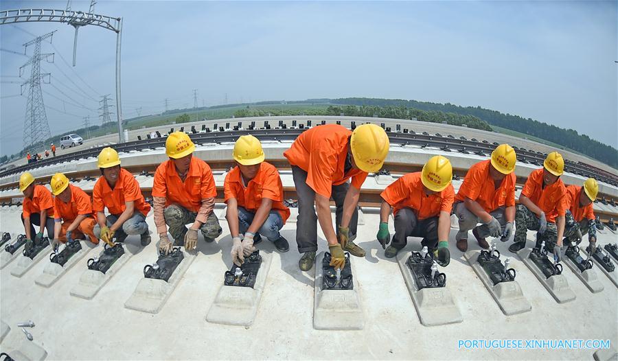 Ferrovia de alta velocidade Beijing-Shenyang em construção no nordeste da China