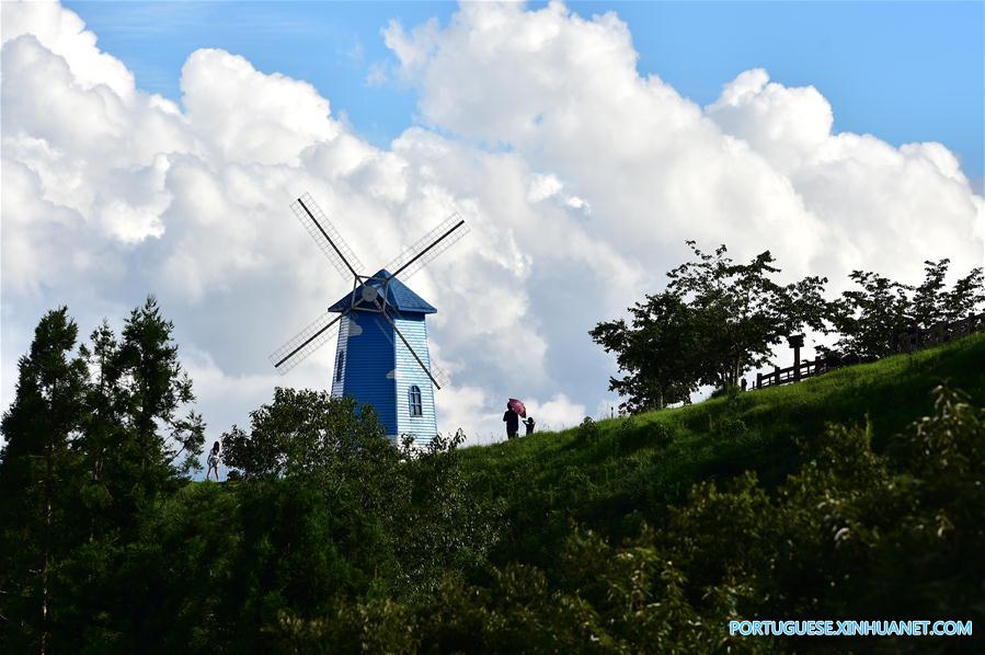 Pessoas aproveitam paisagem em trilha turística de alta altitude em Taiwan