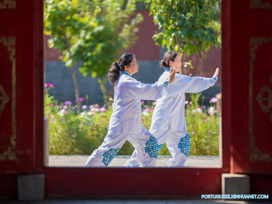 Idosos praticam Tai chi na Mongólia Interior