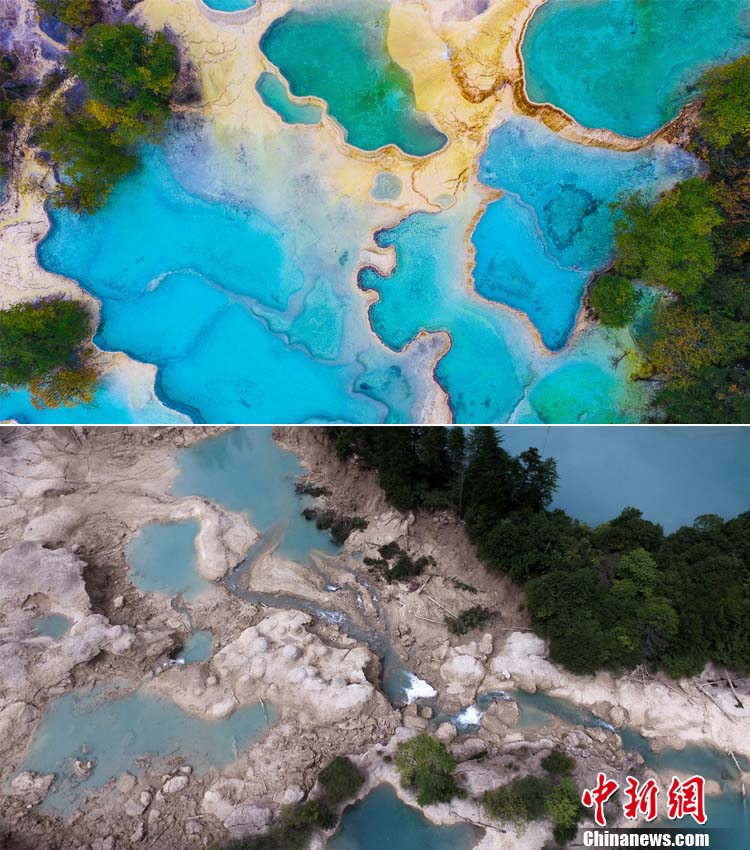 Galeria: O antes e o depois do terremoto que atingiu Jiuzhaigou