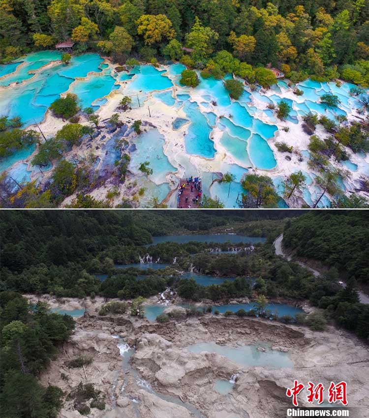 Galeria: O antes e o depois do terremoto que atingiu Jiuzhaigou