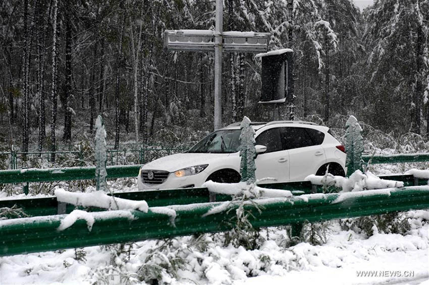 Aldeia no extremo norte da China recebe primeira queda de neve outonal