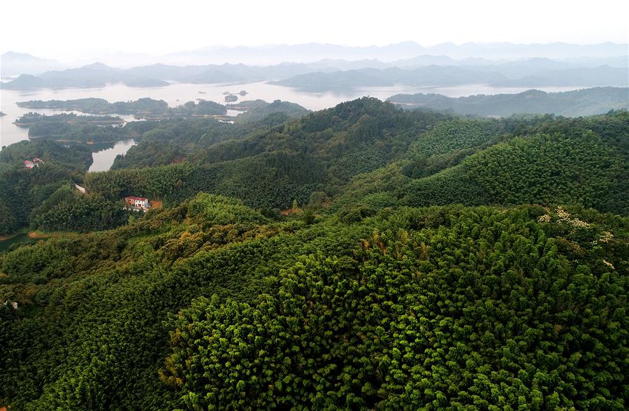 Cenário do reservatório Xianghongdian em Lu'an, no leste da China