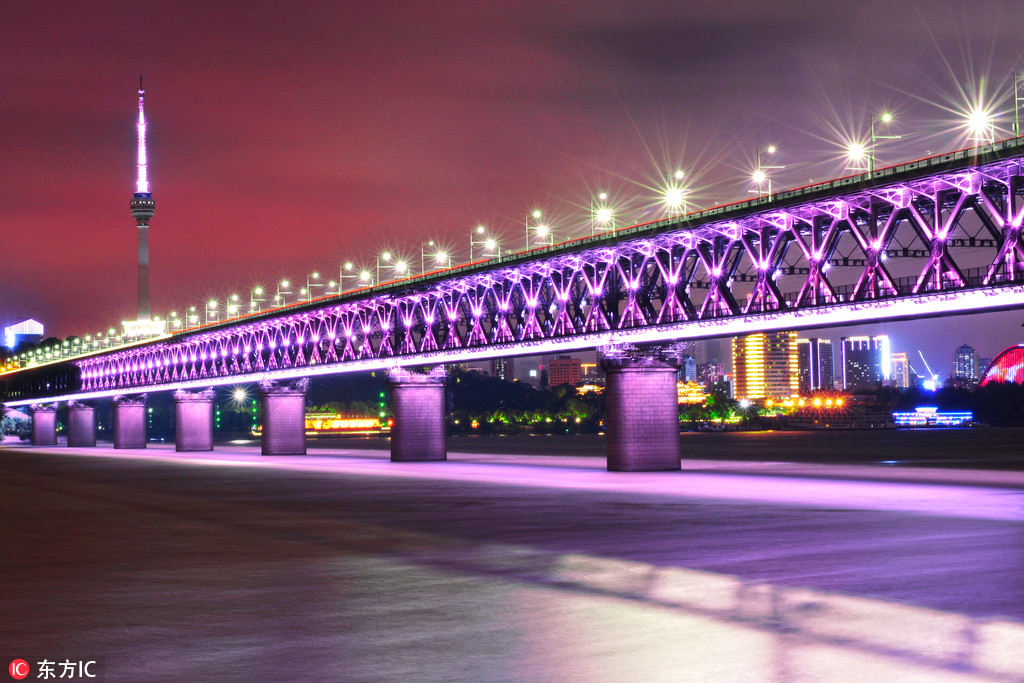 Panorama aéreo da ponte do Rio Yangtze em Wuhan