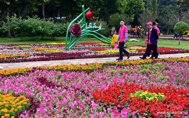 Feira comercial de flores e árvores realizada no centro da China