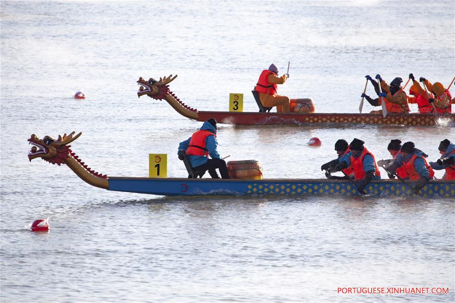 Corridas de barcos do dragão são realizadas em Jilin, nordeste da China