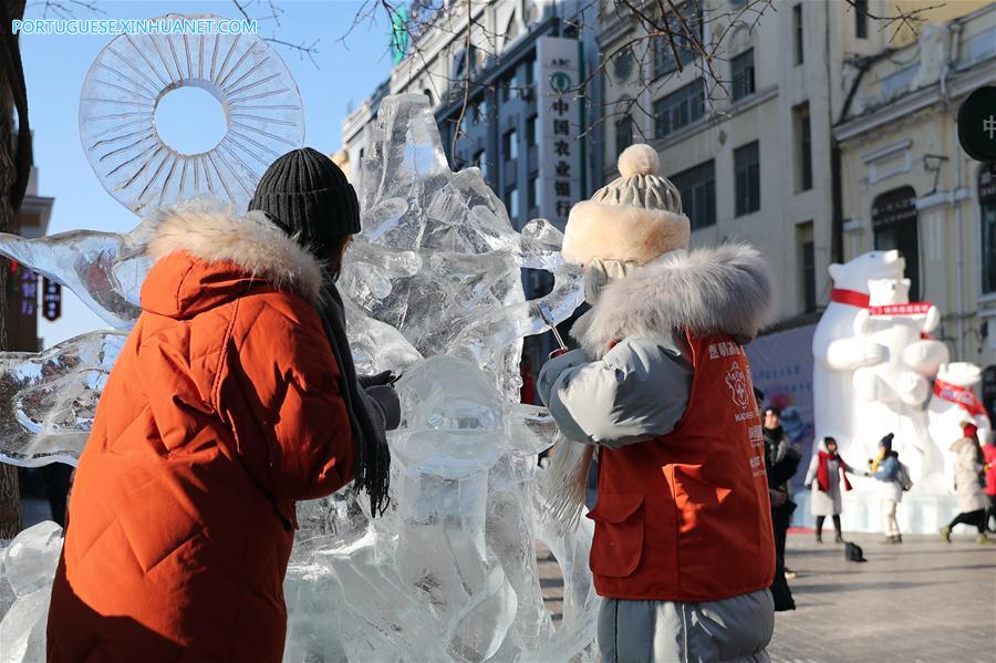 Destaques da competição nacional universitária de escultura em gelo em Harbin