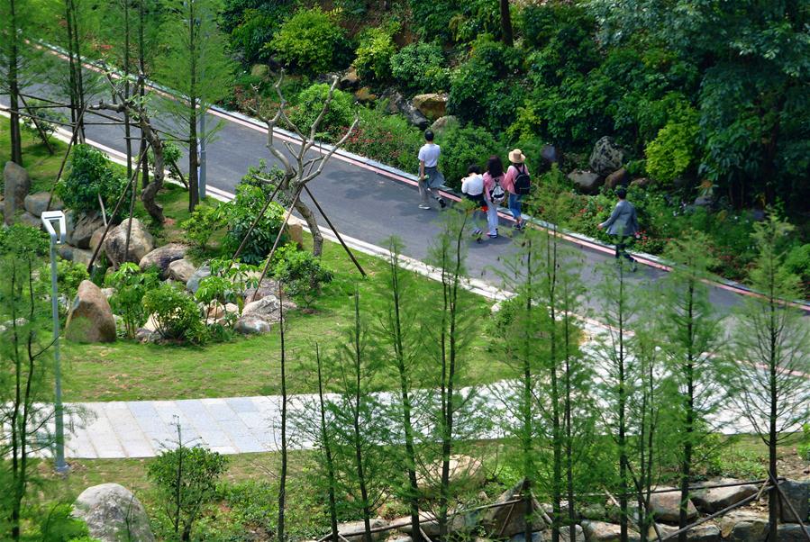 Pistas para pedestres ao lado de floresta oferecem local agradável para lazer em Fuzhou, sudeste da China