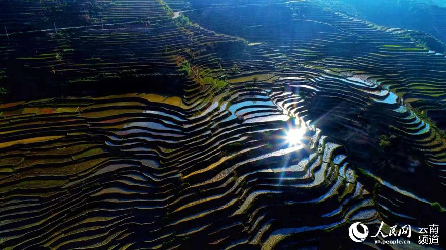 Paisagem invernal dos arrozais Honghe Hani