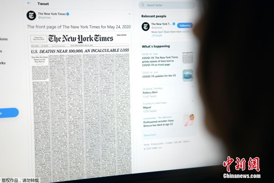 Capa do New York Times lista nomes de pessoas vítimas da Covid-19

