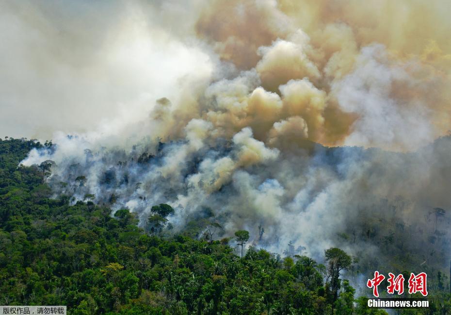 Incêndio na floresta amazônica no Brasil continua, com densa fumaça