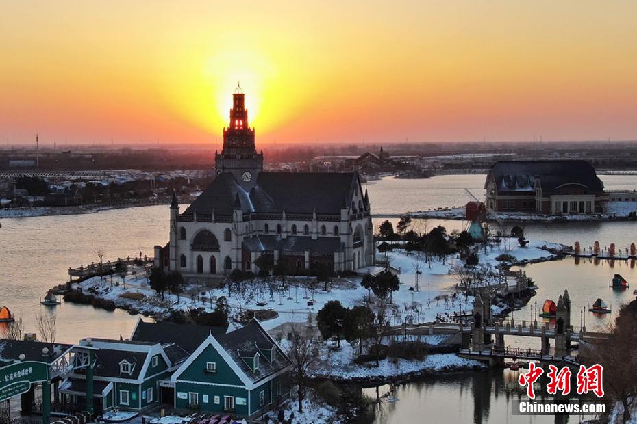 Jiangsu: visão aérea após queda de neve em Yancheng