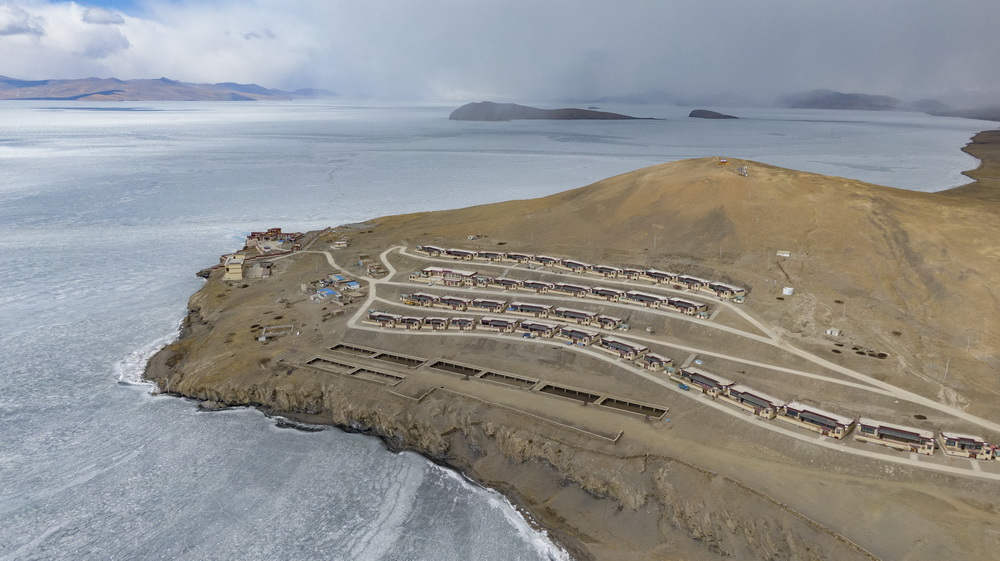 Rumo à primavera - a saída das ovelhas da ilha no lago congelado 