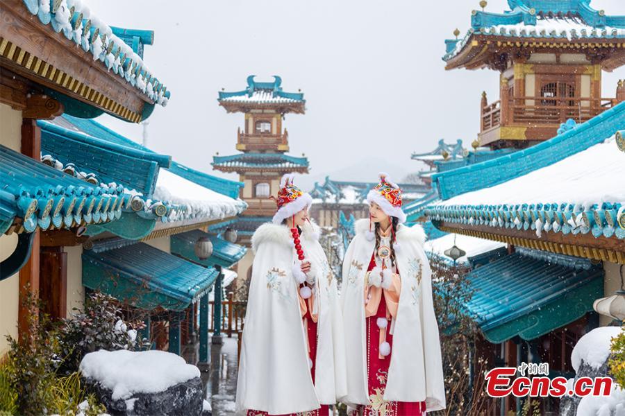 Cidade antiga coberta de neve em Nanjing