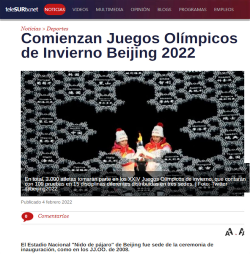 Veículos de imprensa da América Latina acompanham Olimpíadas de Inverno de Beijing