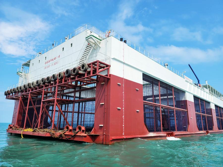 Primeira instalação de piscicultura semi-submersível em mar é instalada em Hainan