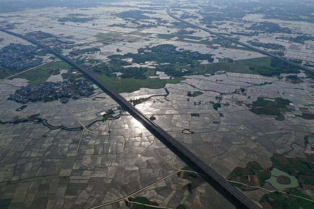 Galeria: Trem de alta velocidade passa em ponte sobre campos em Guangxi