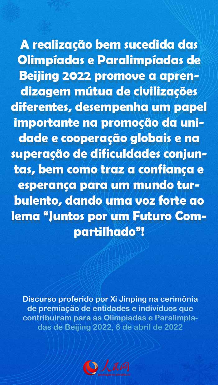 Destaques do discurso de Xi Jinping na cerimônia de premiação de entidades e indivíduos que contribuíram para as Olimpíadas e Paralimpíadas de Beijing 2022