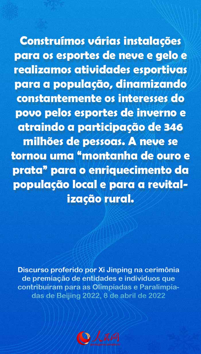 Destaques do discurso de Xi Jinping na cerimônia de premiação de entidades e indivíduos que contribuíram para as Olimpíadas e Paralimpíadas de Beijing 2022
