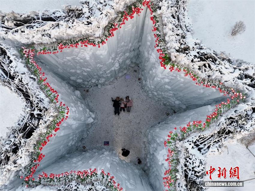 Galeria: paisagem de gelo e neve com tema de rosas atrai turistas