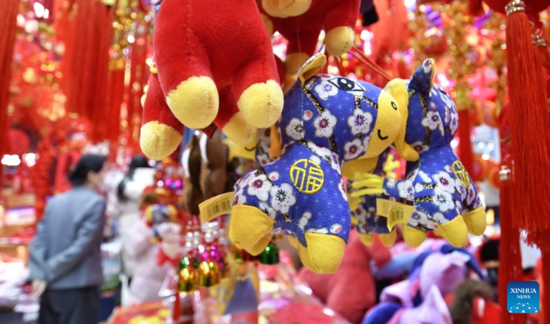 Centros comerciais em Beijing começam a vender decorações festivas antes do Festival da Primavera