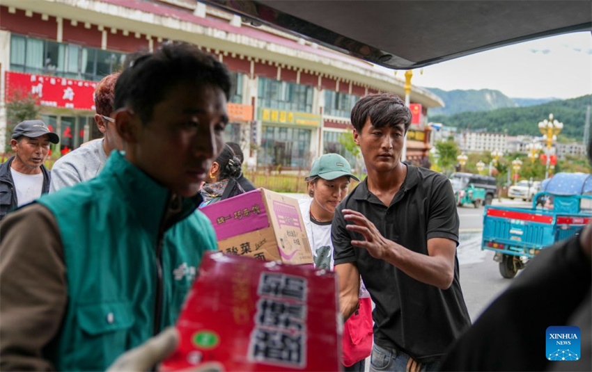 Suprimentos de ajuda chegam à cidade de Gyirong, em Xizang